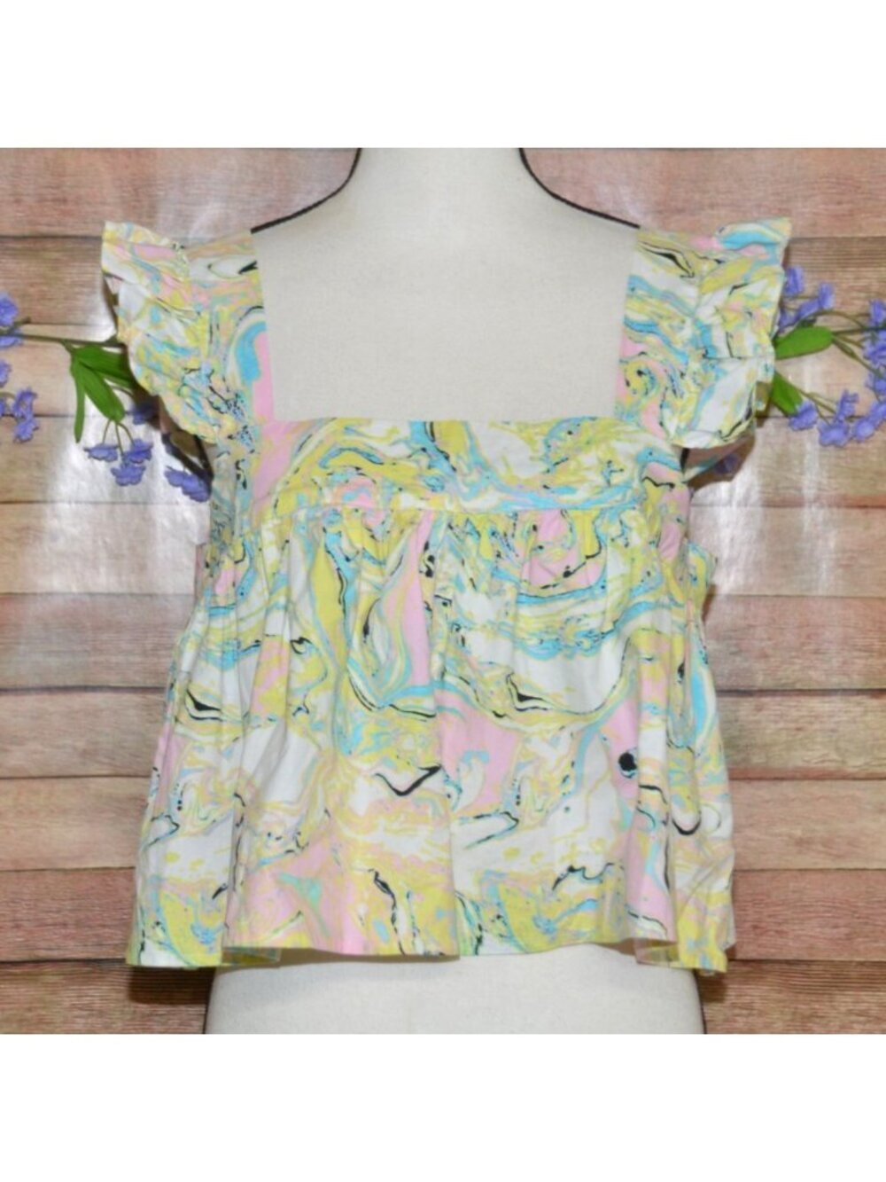 Buddy Love Kyle Top Ruffle Swing Crop Tank Top Size M Cotton Summer